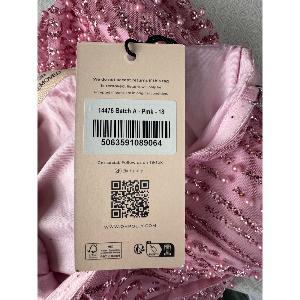 Oh Polly Pink Beaded Sequin Mini Dress Strapless Corset Pearl Embellished US 14 - Picture 7 of 9